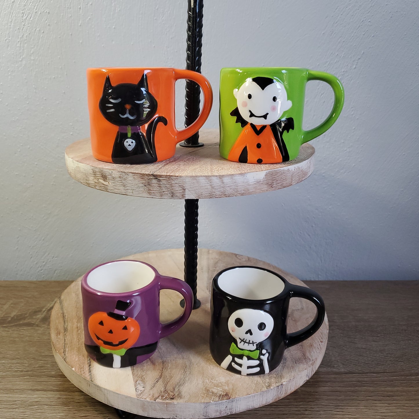 Halloween Mini Mugs- Black Cat, Skeleton, Vampire, and Pumpkin