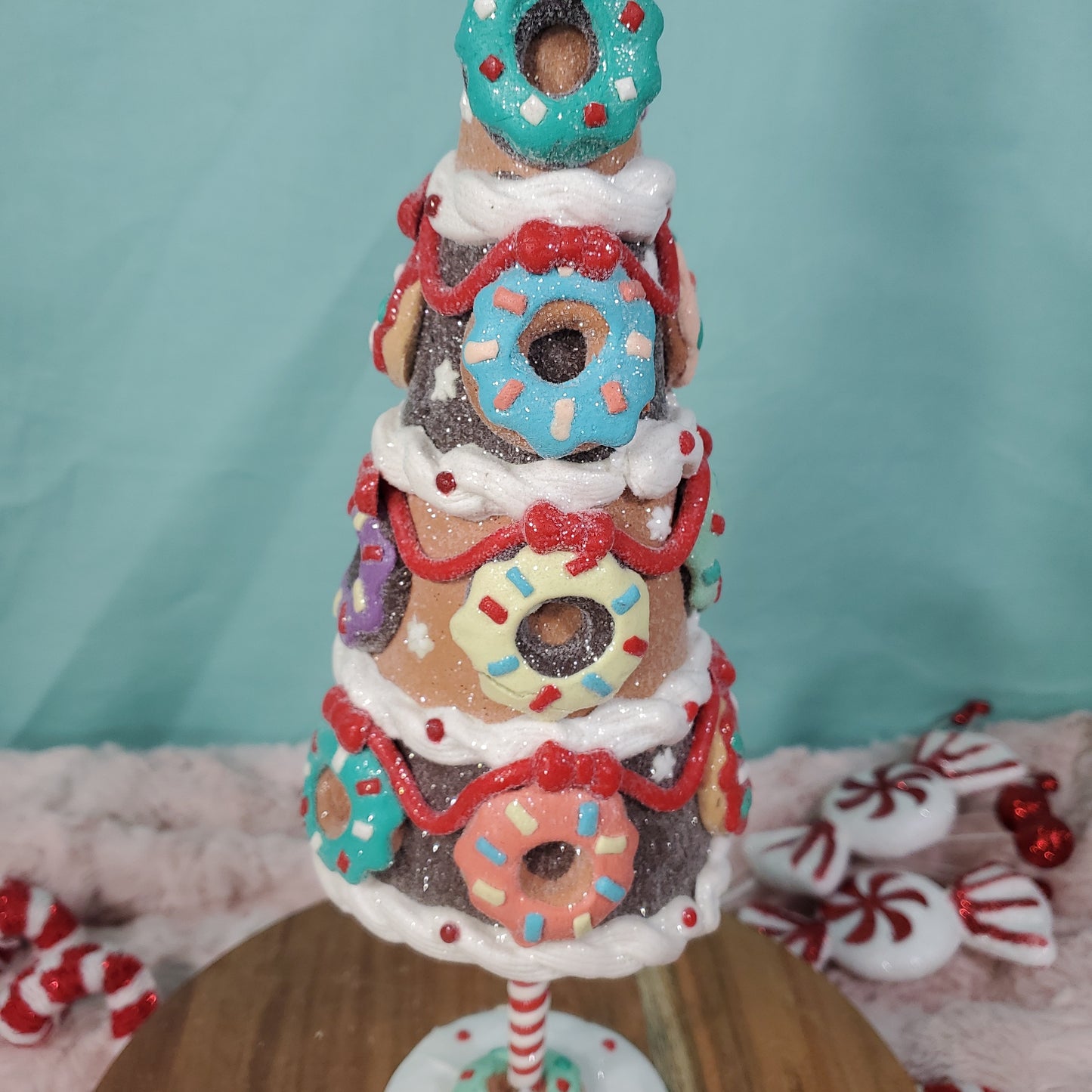 Cupcakes and Cashmere 14" Gingerbread Claydough Christmas Tree with Donut Ornaments