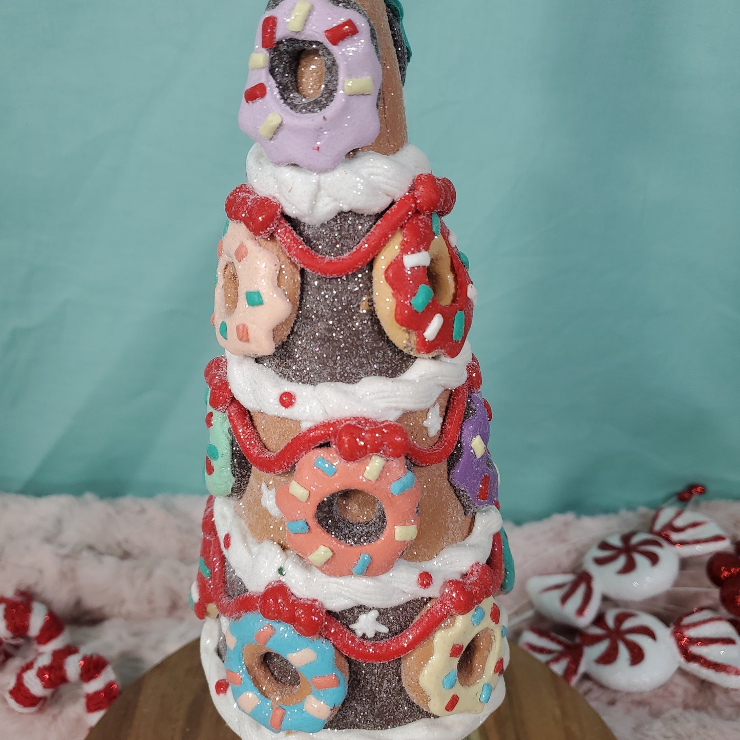 Cupcakes and Cashmere 14" Gingerbread Claydough Christmas Tree with Donut Ornaments