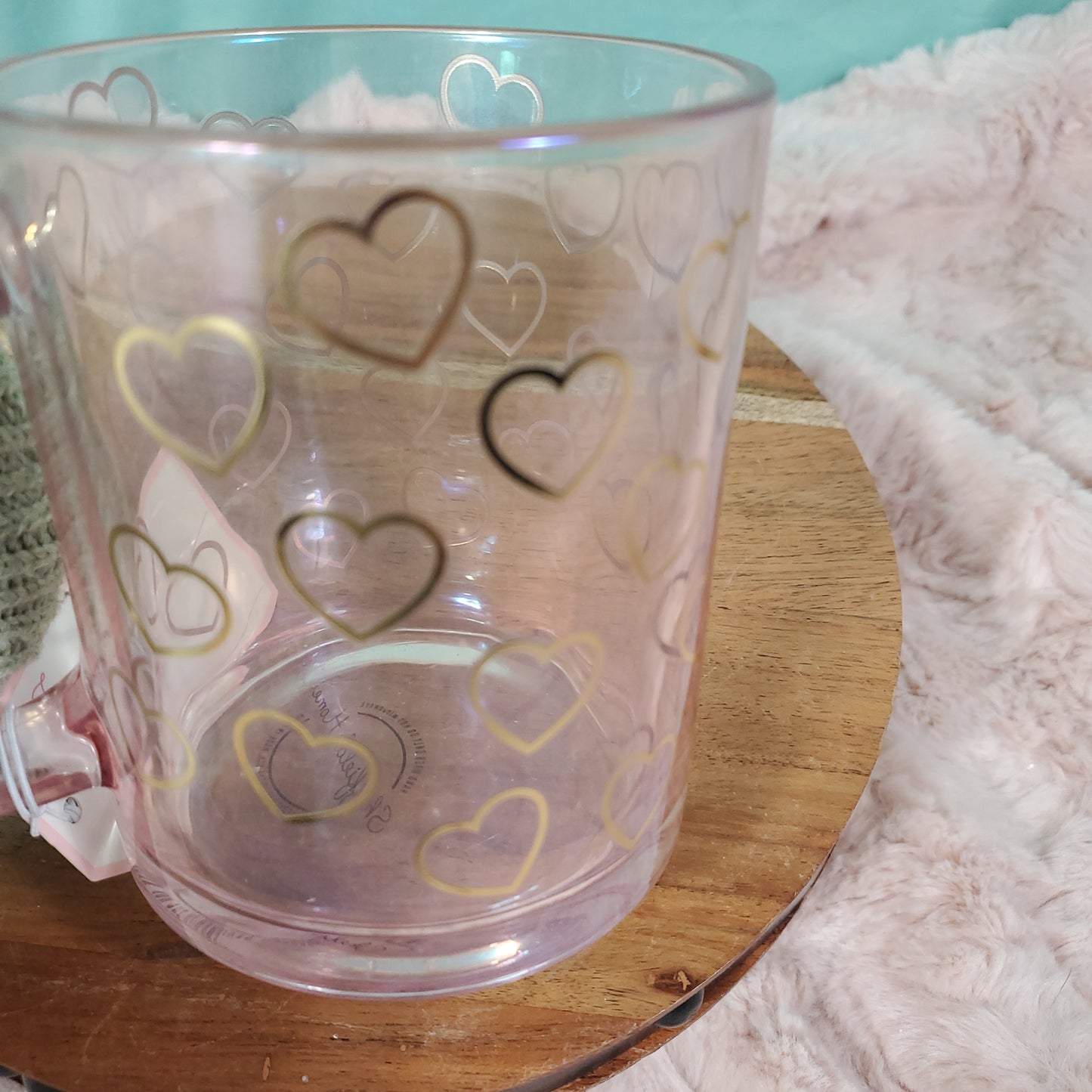 Sheffield Home Pink Glass Coffee Mug with Gold Heart Outline Design - 15oz