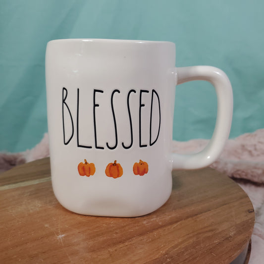 Rae Dunn Fall Coffee Mug "Blessed" - 19.5oz - Tiered Tray Decor and Whipped Top Holder
