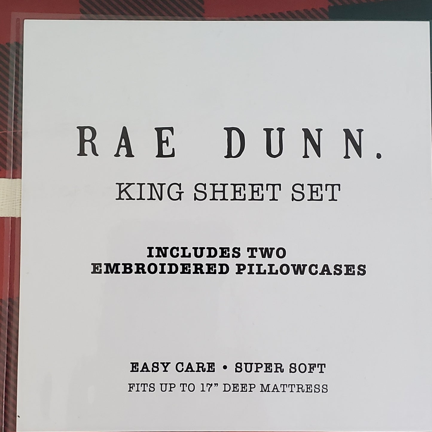 Rae Dunn Christmas Sheet Set - Red Buffalo Check, BLESSED Embroidery