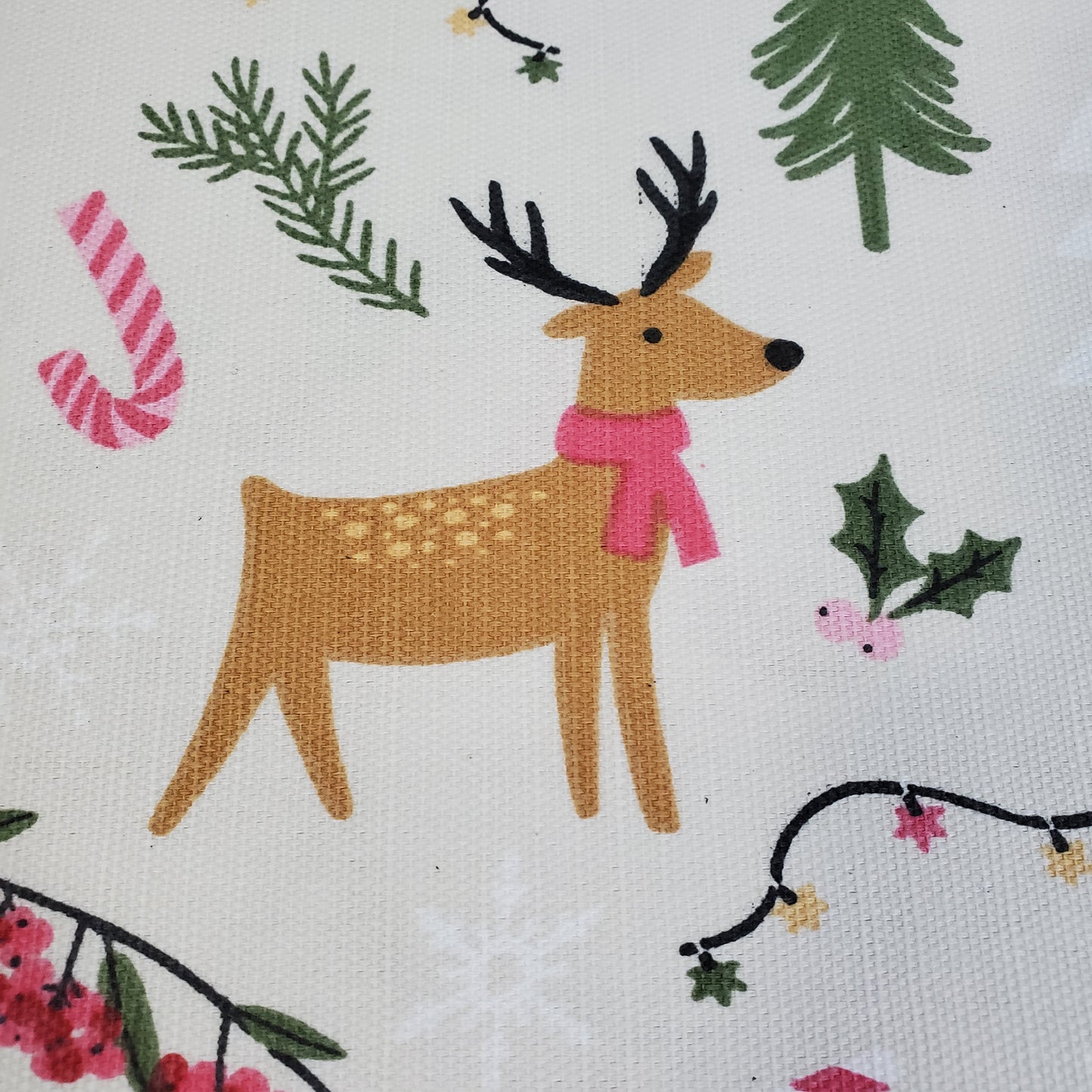Holiday Twilight Town Reindeer and Pink Peppermint 72"x 72" Cotton Shower Curtain