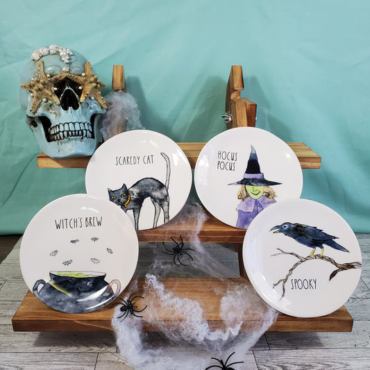 Rae Dunn Halloween Plates 6" Set of 4 - Spooktacular Ceramic Dinnerware