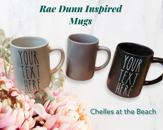 Rae Dunn Inspired Rustic Mugs in Cream, Black and Grey- Personalized